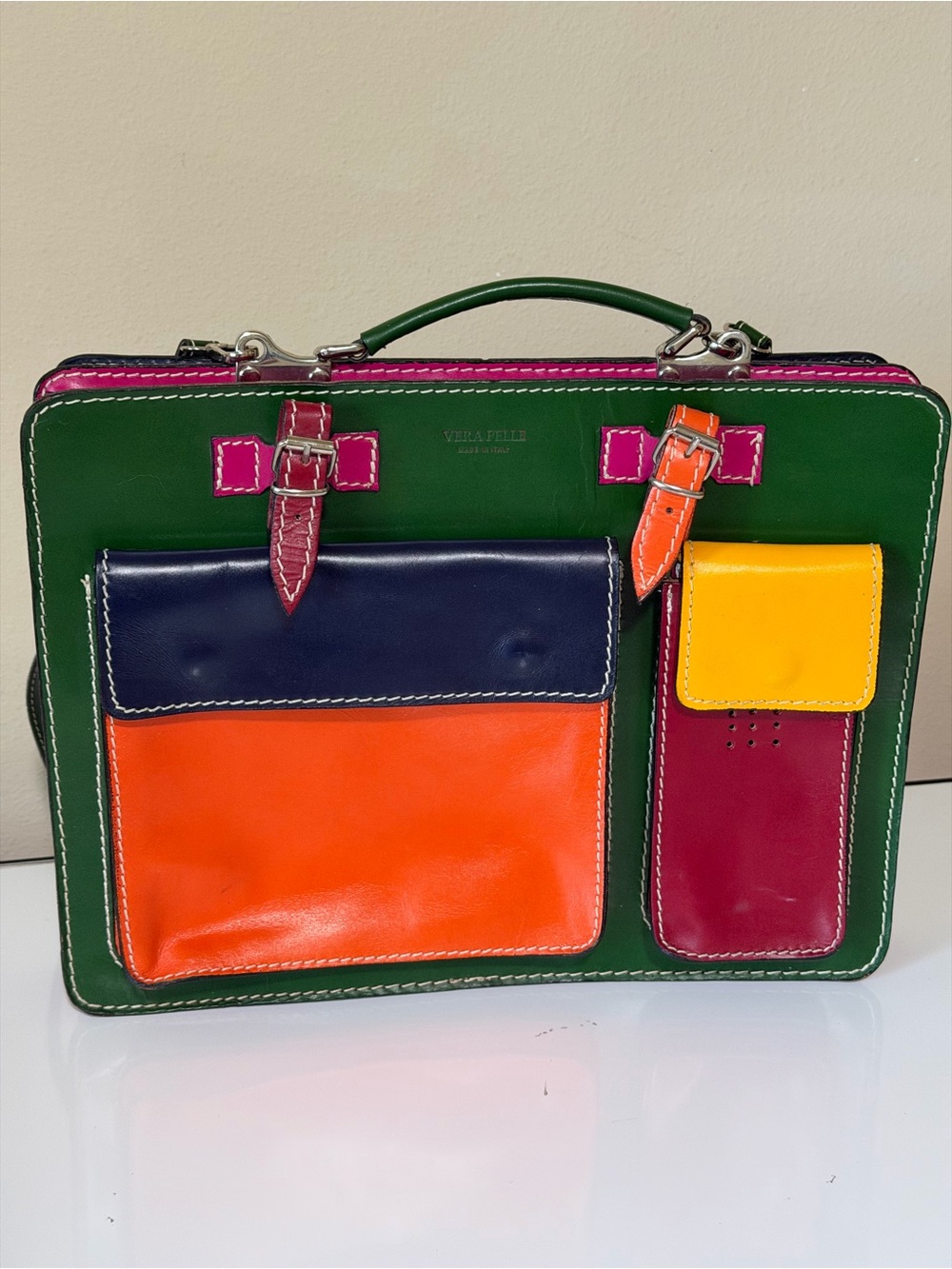 Vera Pelle Chiaroscuro "Elvi" Multicolor Leather Briefcase
